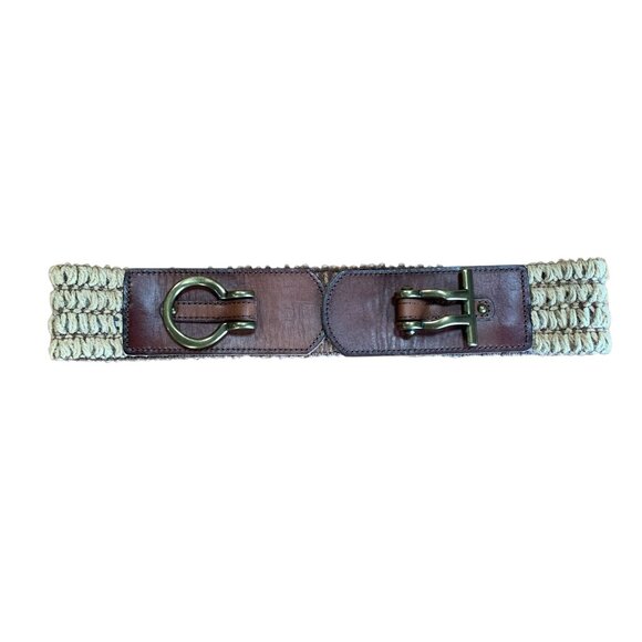 Fossil Leather & Macrame Stretch Belt with Burnished Gold Buckle Womens O/S - Picture 3 of 14